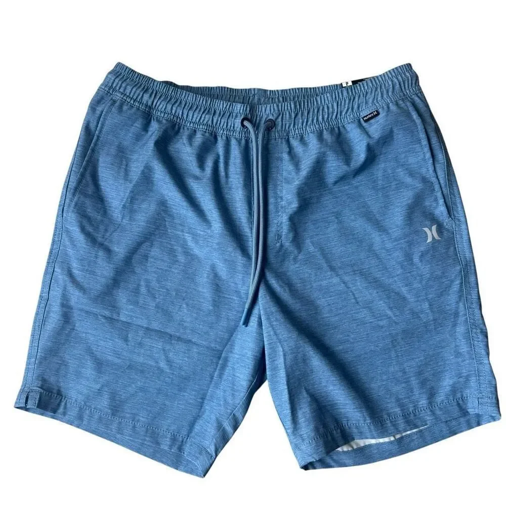 Hurley Medium Blue Pull On String Elastic Waist Hybrid Walk Shorts SZ S #2503